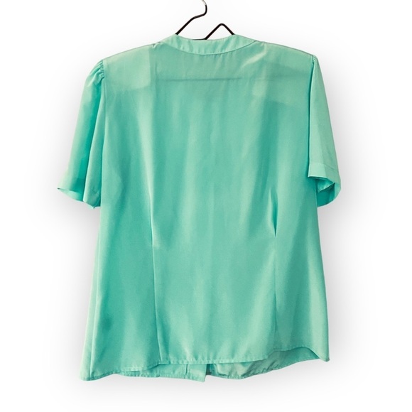Peters & Ashley Aqua Blue Vintage Blouse Size 12 Short Sleeves Shoulder Pads - Picture 3 of 11